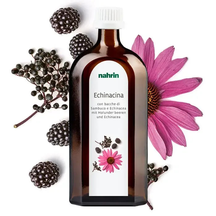 Echinacina Sciroppo con Sambuco Nahrin, integratore con echinacea, sambuco e zinco per le difese immunitarie