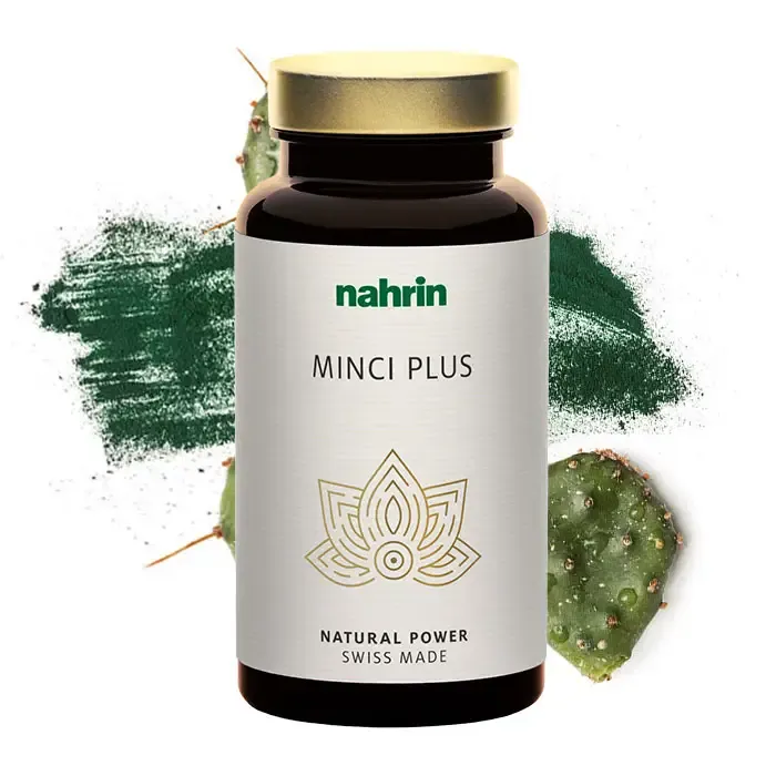 Minci Plus Nahrin, integratore alimentare formulato con fibre di cactus, alga spirulina e cromo.