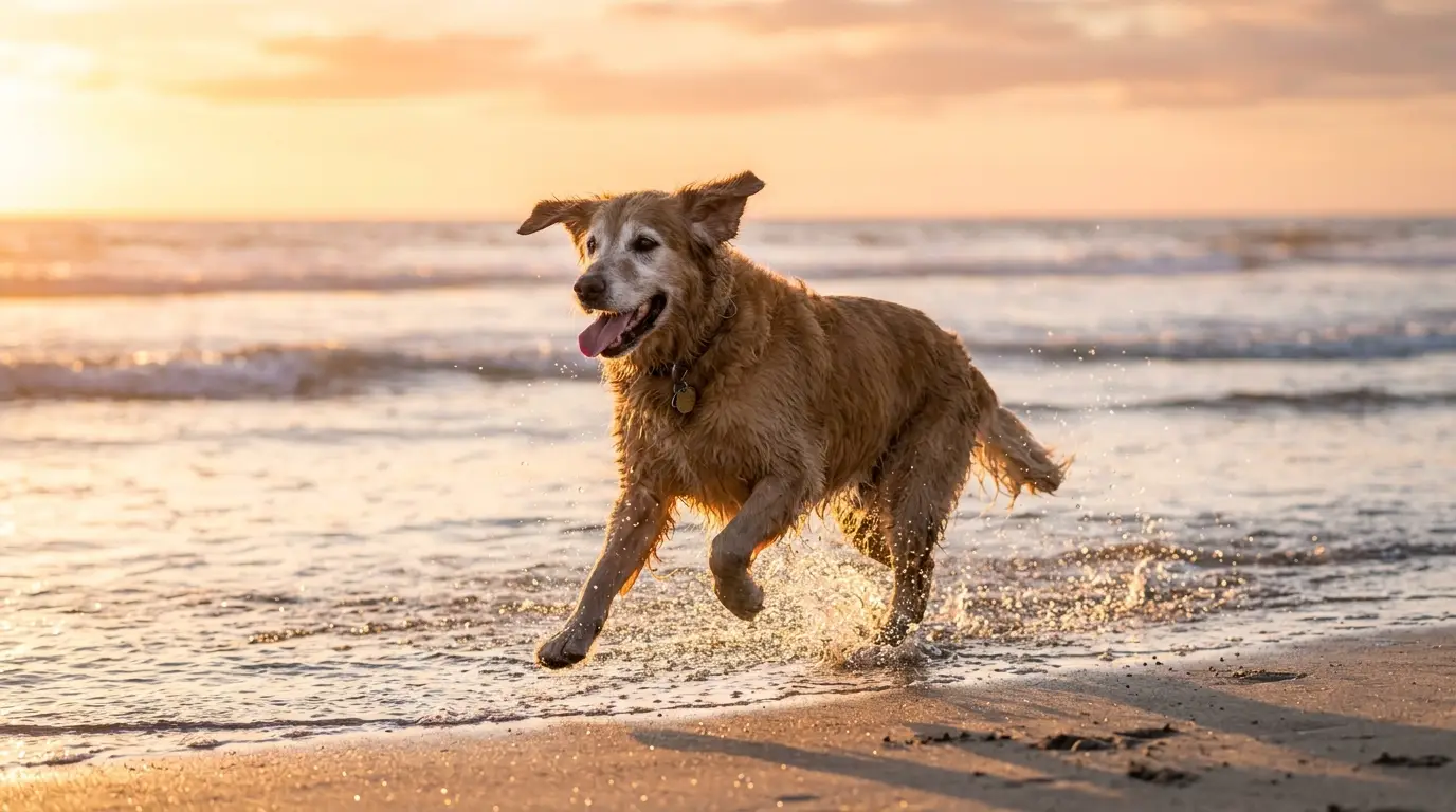 Cane anziano che corre felice e libero grazie a Gelafit ANiNATURE integratore naturale per le articolazioni